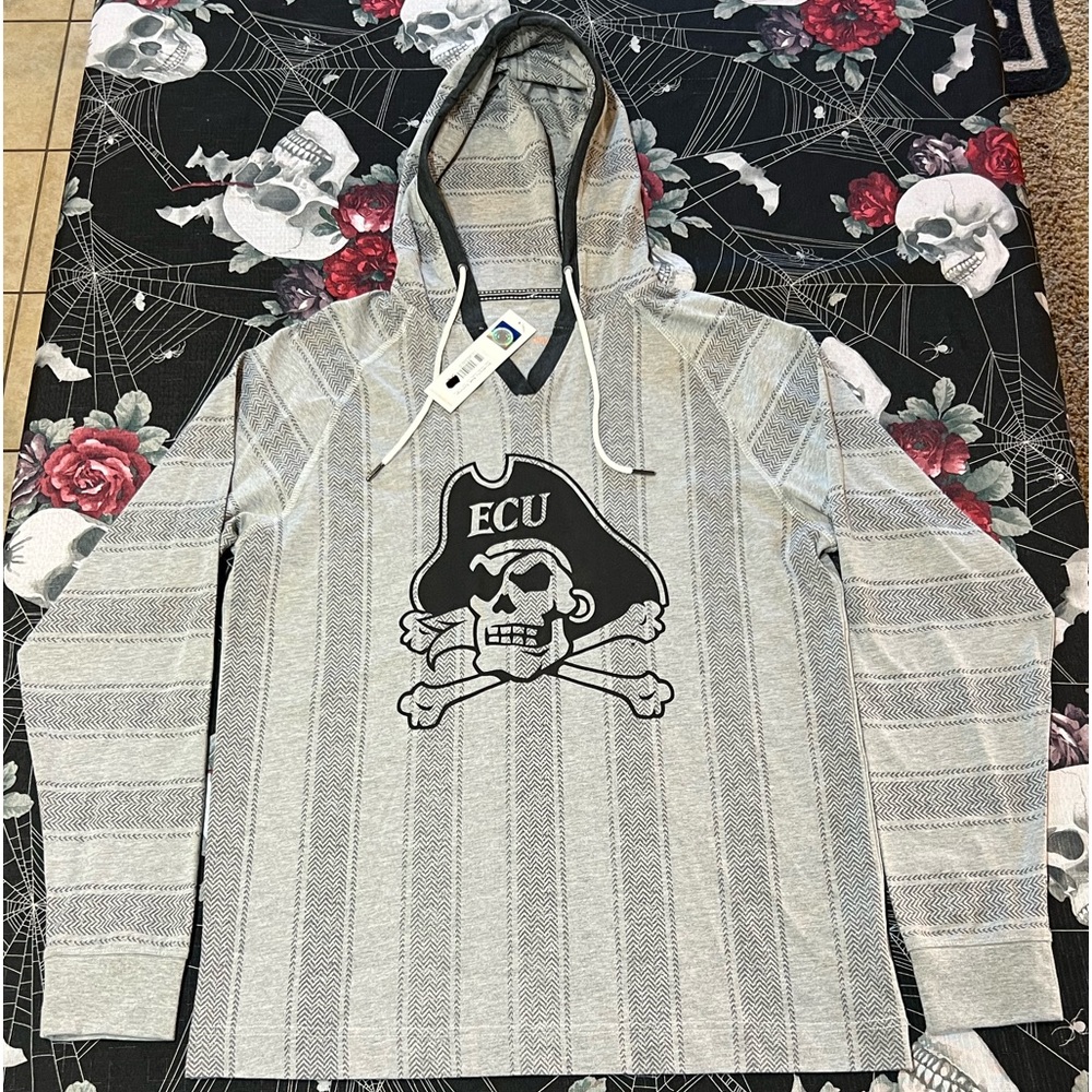 NWT CAMP DAVID EAST CAROLINA PIRATES GRAY/BLACK AZTEC HOODED LONGSLEEVE SHIRT L